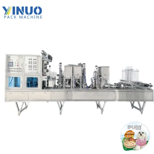 Máquina automática de llenado y sellado de bandejas de aluminio para alimentos para mascotas