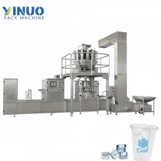 Máquina automática de llenado y sellado de vasos de hielo con pesadora multicabezal