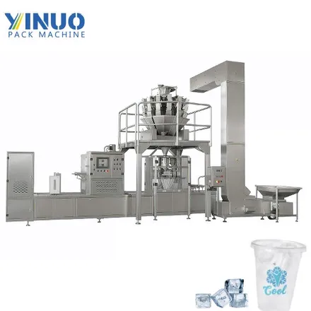M&aacute;quina autom&aacute;tica de llenado y sellado de vasos de hielo con pesadora multicabezal