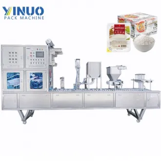 Máquina llenadora y selladora de cajas de arroz instantáneo / Máquina empacadora de bandejas de arroz listas para comer