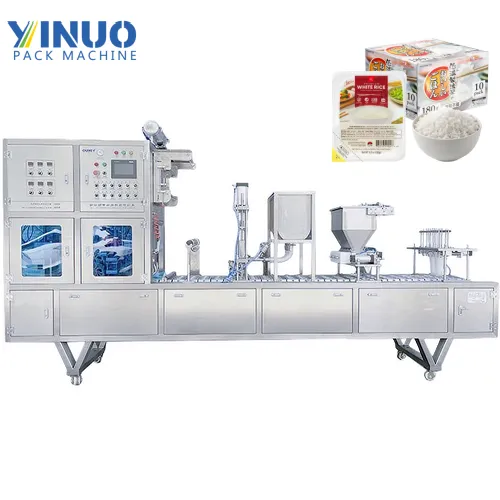 Máquina llenadora y selladora de cajas de arroz instantáneo / Máquina empacadora de bandejas de arroz listas para comer